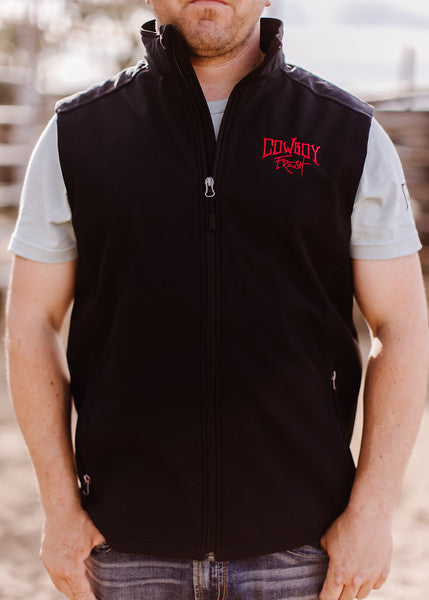 Black Vest w/ Native Fabric- red