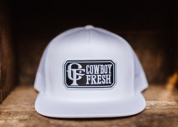 Flat Bill Trucker white w/ Black and white OG Patch