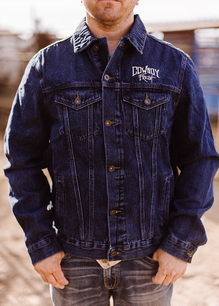 Denim Jacket w/ Native Fabric-Cream