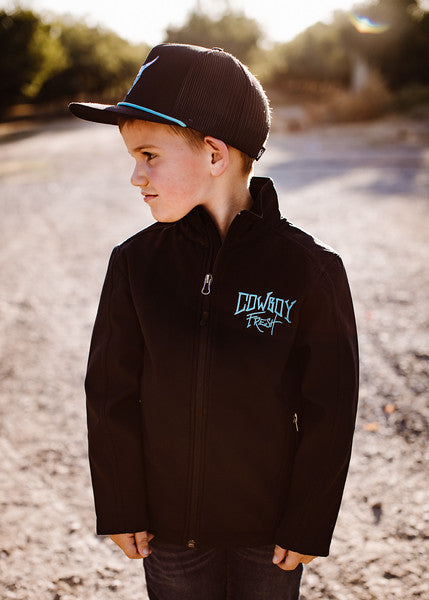 Youth-Soft Shell Jacket w/ Native Fabric-Teal Thread